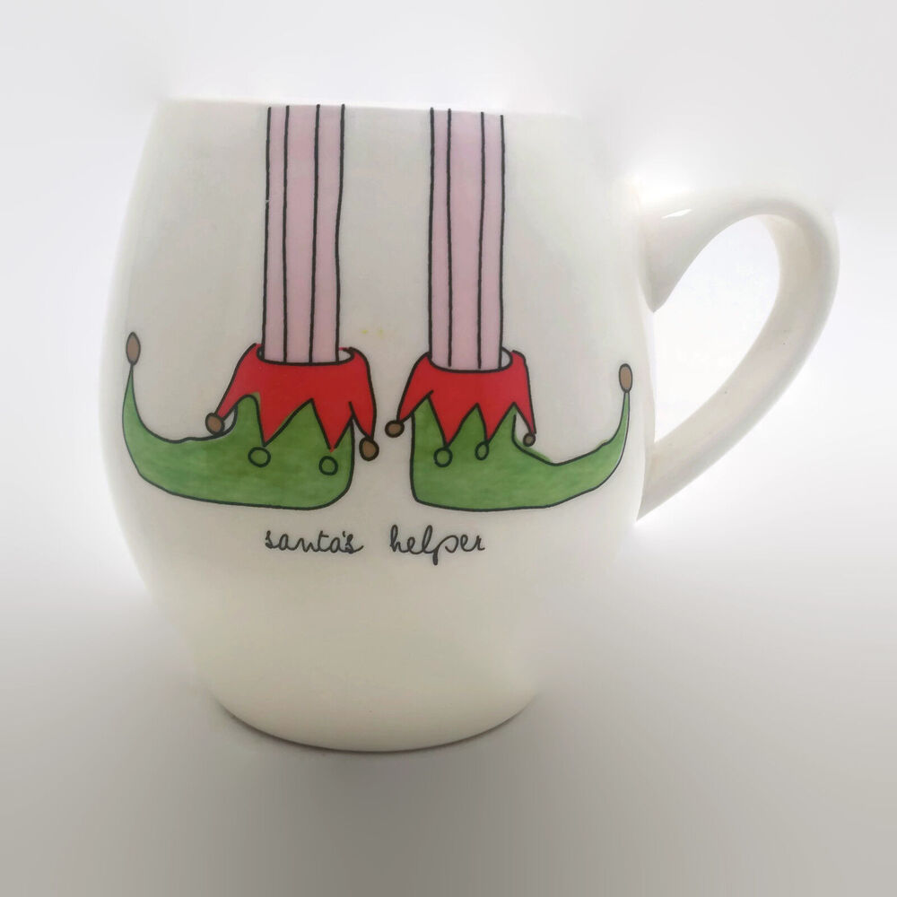 Rae Dunn Magenta Santa's Helper Green Elf Shoes Coffee Mug